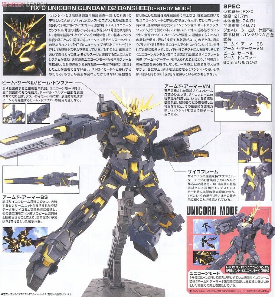 HGUC 1/144 RX-0 Unicorn Gundam 2 Banshee (Destroy Mode)