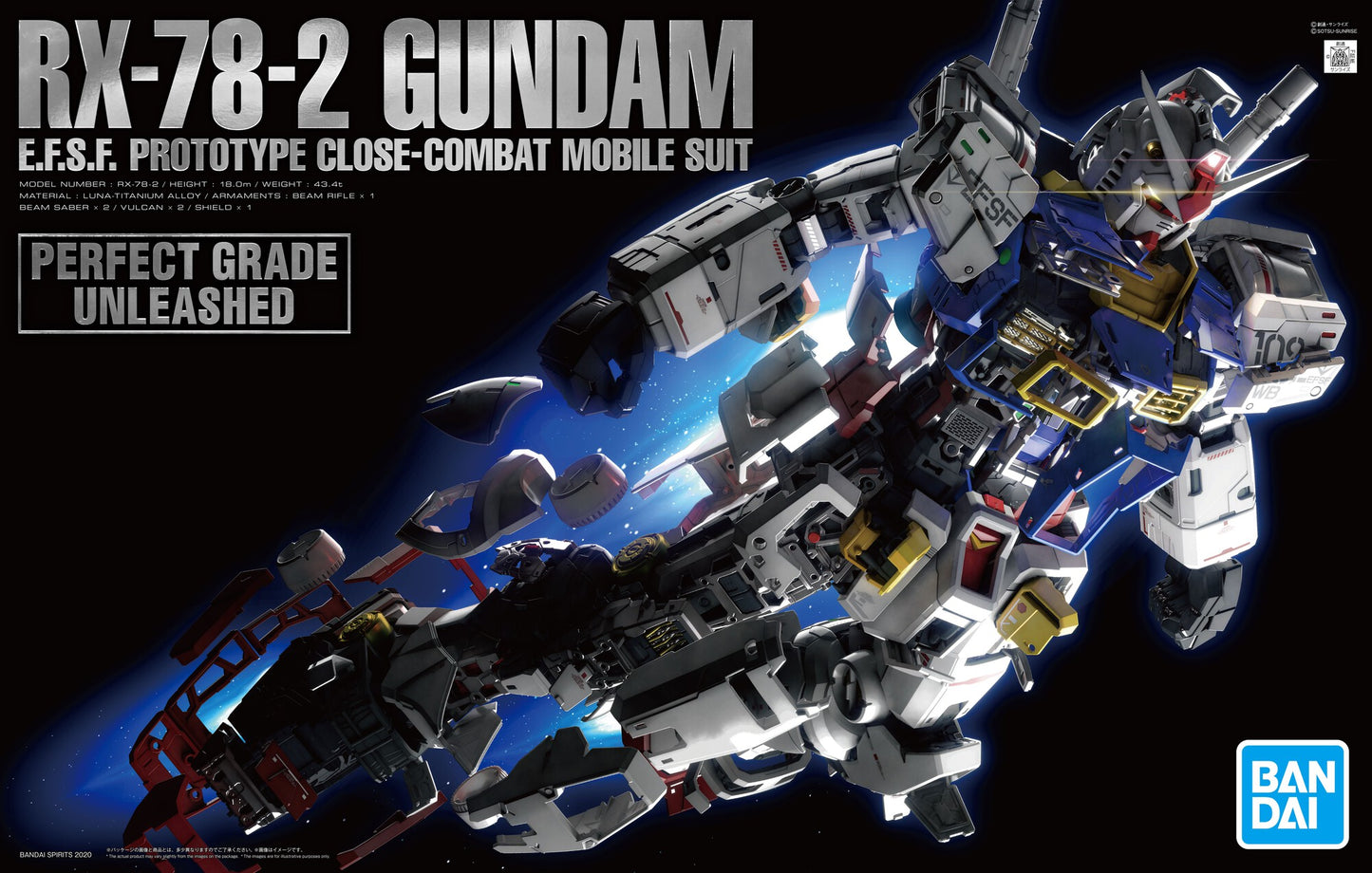 pg unleashed mobile suit gundam rx-78-2 gundam 1/60 scale color-coded plastic model
