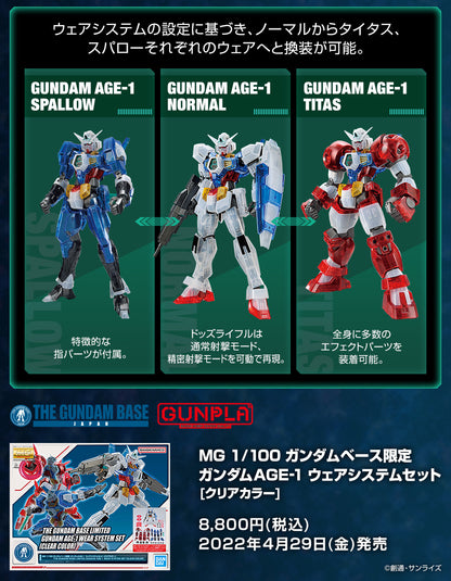 mg 1/100 gundam base limited gundam age-1 wear system set [clear color]
